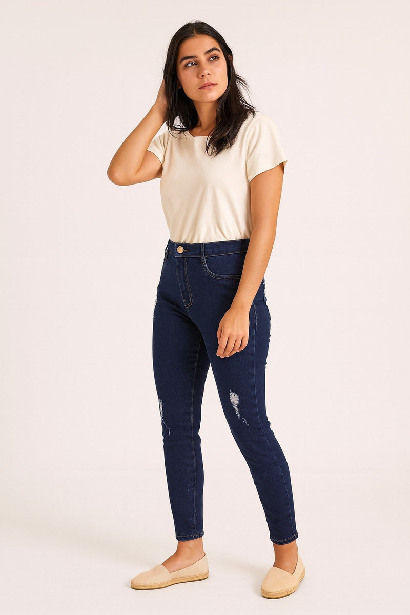 Calça Feminina Skinny Destroyed Escura